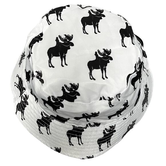 Archer Roose Moose Elk Reversible Bucket Hat Unisex Cap Beach White & Black NEW - Picture 4 of 9